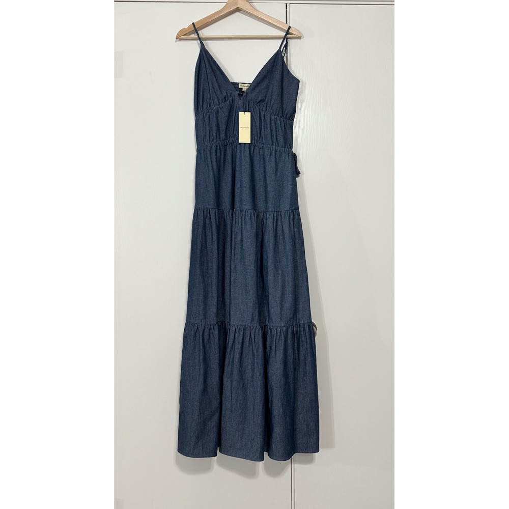 NWT Du Paradis Sz S Tiered Denim Maxi Dress $213